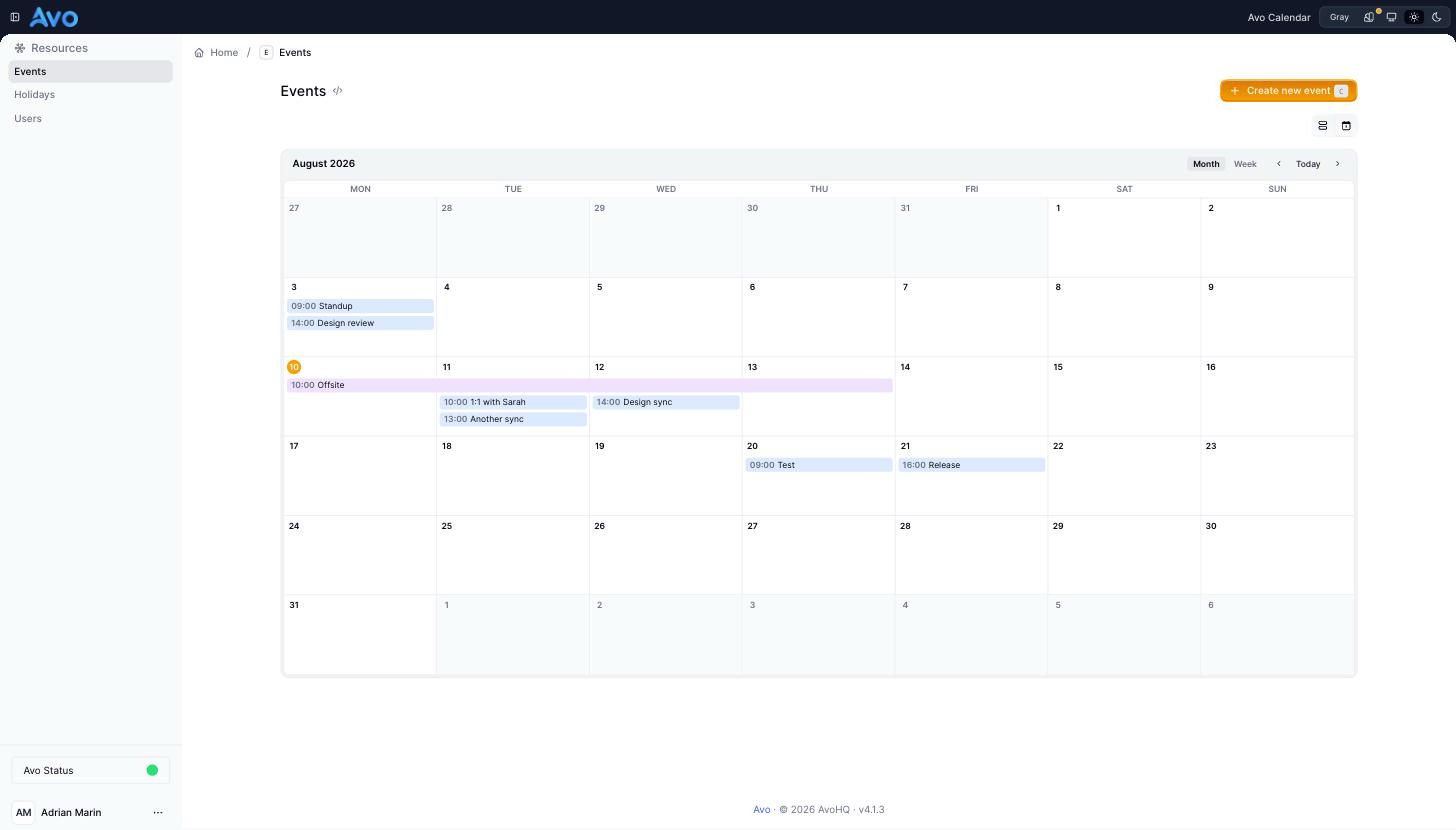 Calendar view screenshot