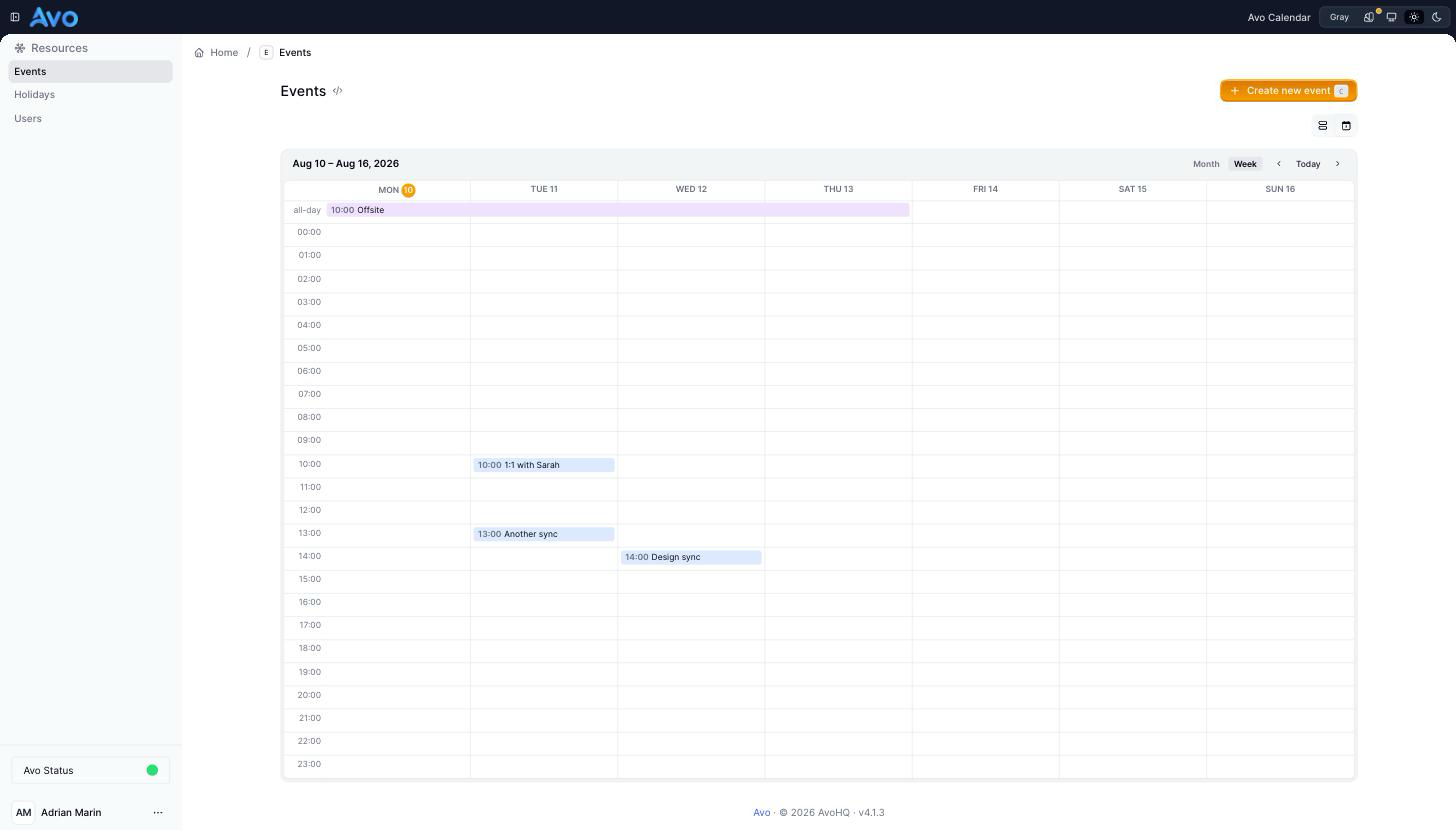 The week view — an all-day lane and hour rows
