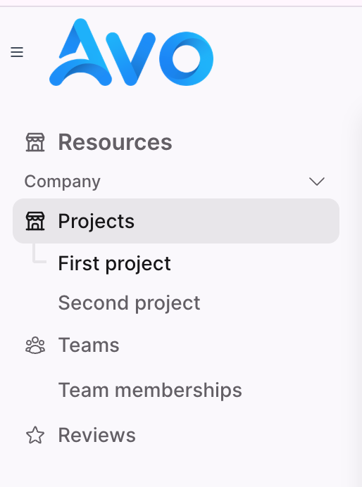 Avo sidebar built with Menu Editor: sections, groups, resources, and dashboards